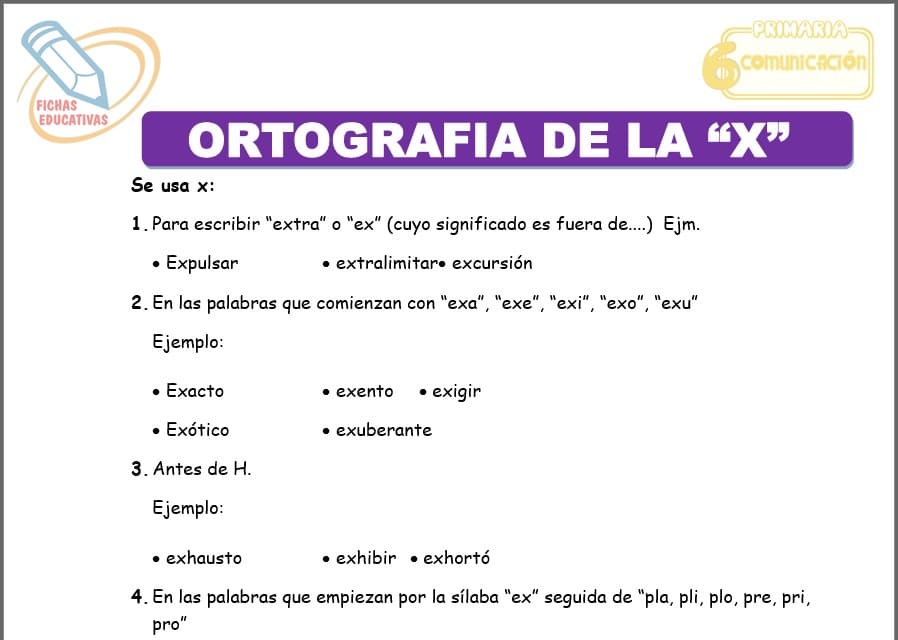 Ortografía de la “x” para sexto de primaria