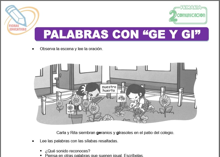 Palabras con “ge y g” para segundo de primaria