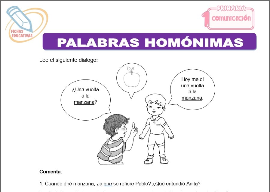 Palabras homónimas para primero de primaria