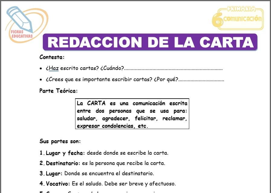Redacción de la carta para sexto de primaria