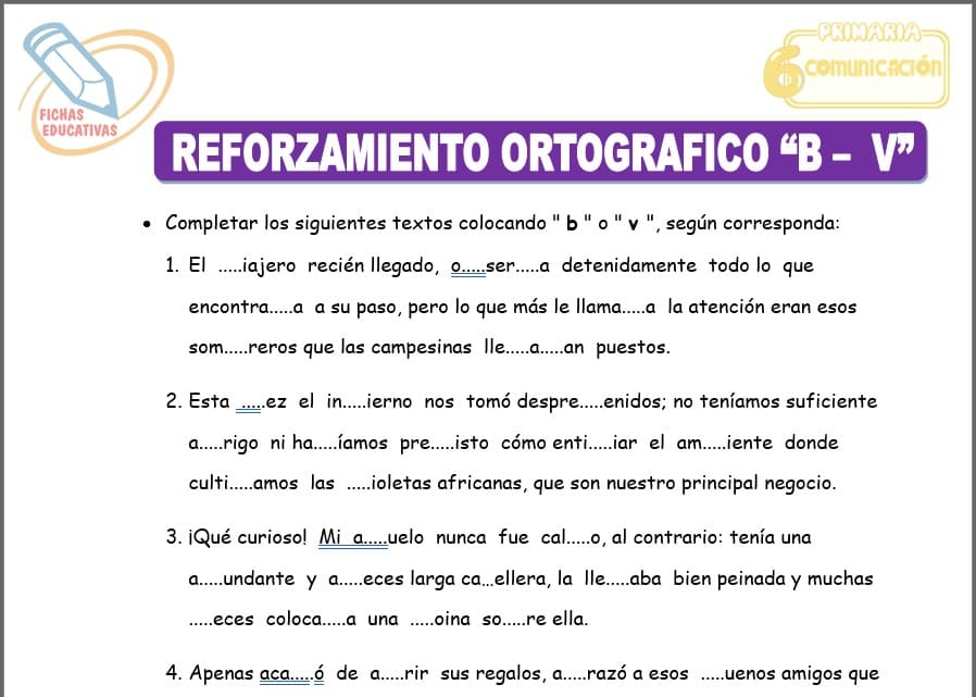 Reforzamiento ortográfico “b – v” para sexto de primaria