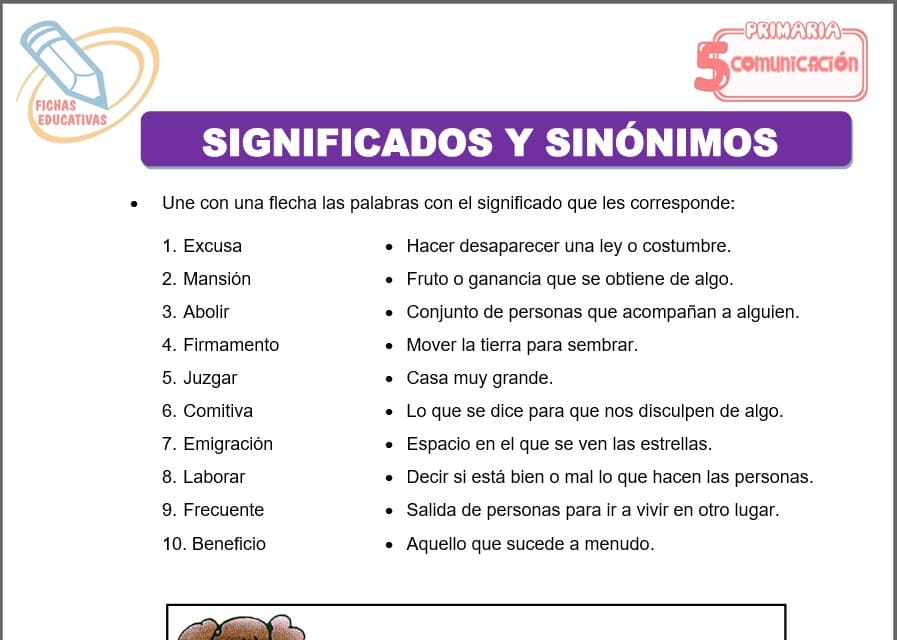 Significados y sinónimos para quinto de primaria