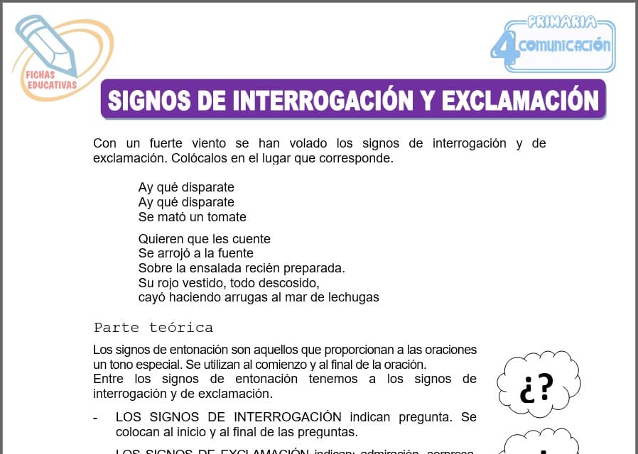 Signos de interrogación y exclamación para cuarto de primaria