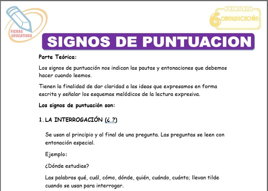 Signos de puntuación para sexto de primaria