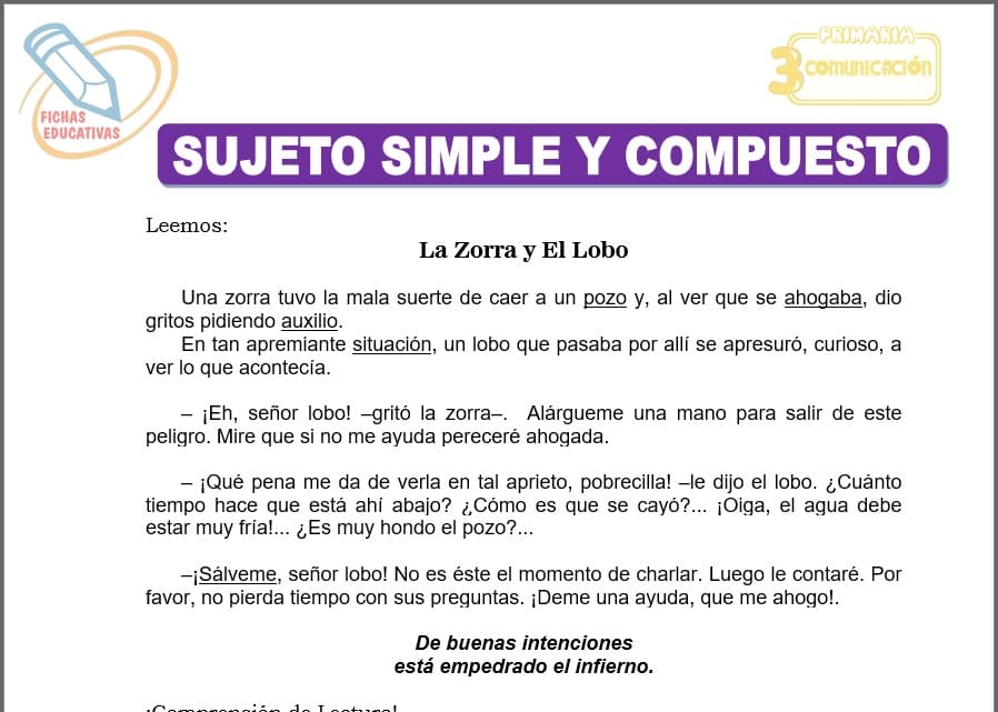 Sujeto simple y compuesto para tercero de primaria