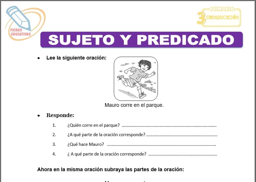 Sujeto y predicado para tercero de primaria