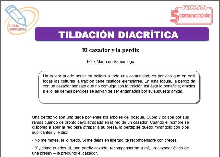 Tildación diacrítica para quinto de primaria