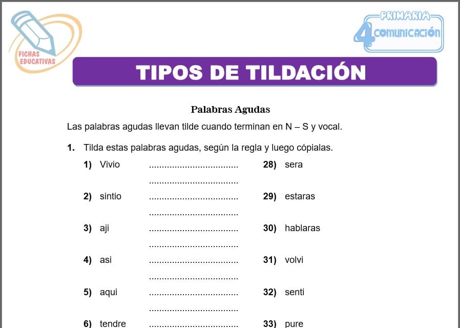 Tipos de Tildación para cuarto de primaria