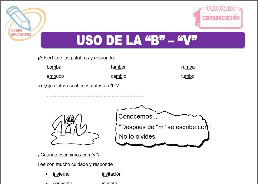 Uso de la “B” – “V” para primero de primaria