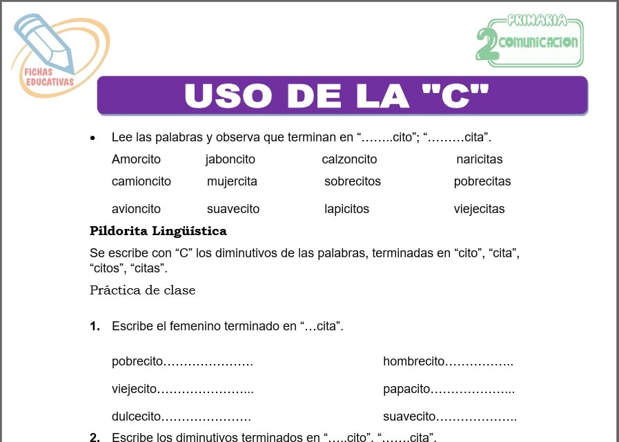 Uso de la “C”para segundo de primaria