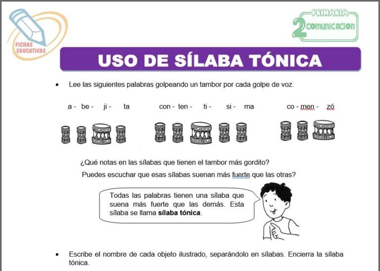 Uso de sílaba tónica para Segundo de Primaria - Fichas Educativas