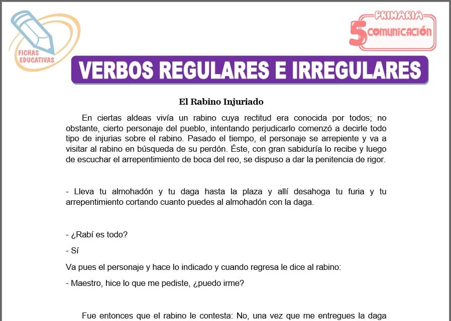 Verbos regulares e irregulares para quinto de primaria