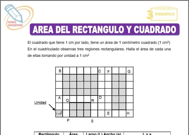 Área del rectángulo y cuadrado para Tercero de Primaria