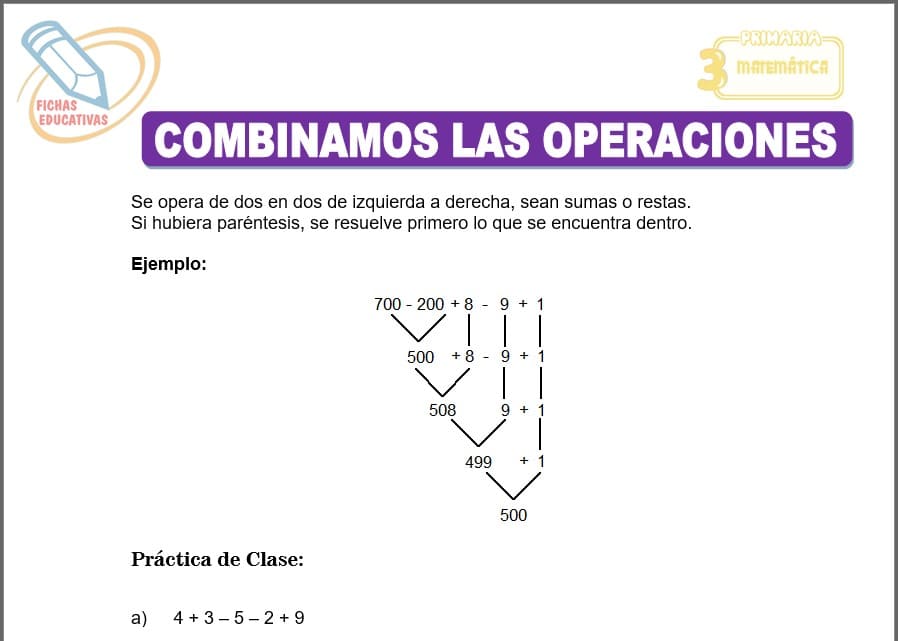 Combinamos las operaciones para tercero de primaria