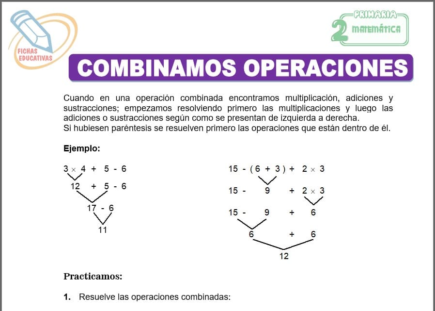 Combinamos operaciones para segundo de primaria