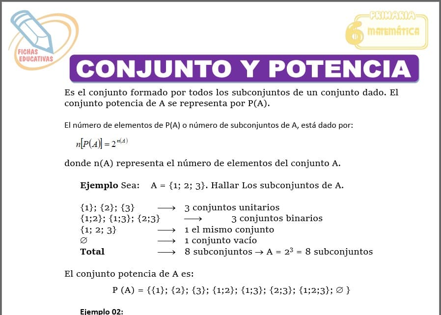 Conjunto y potencia para sexto de primaria