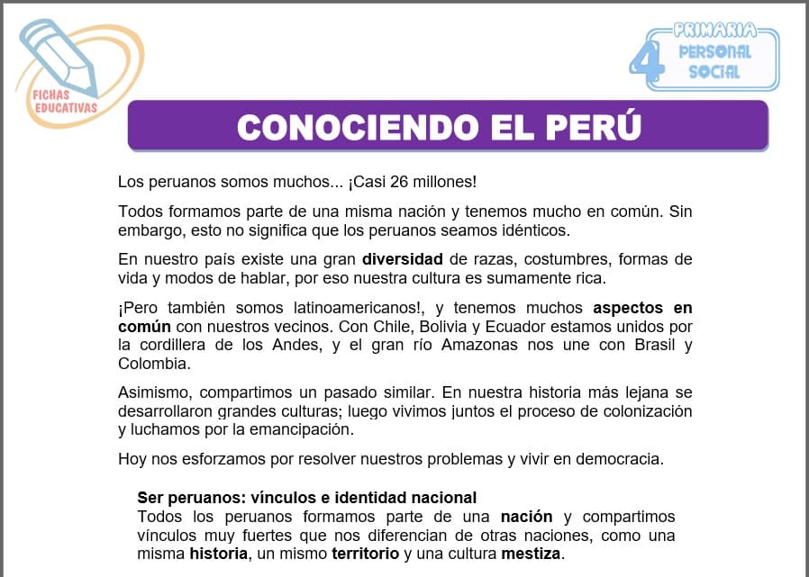 Conociendo el Perú para cuarto de primaria