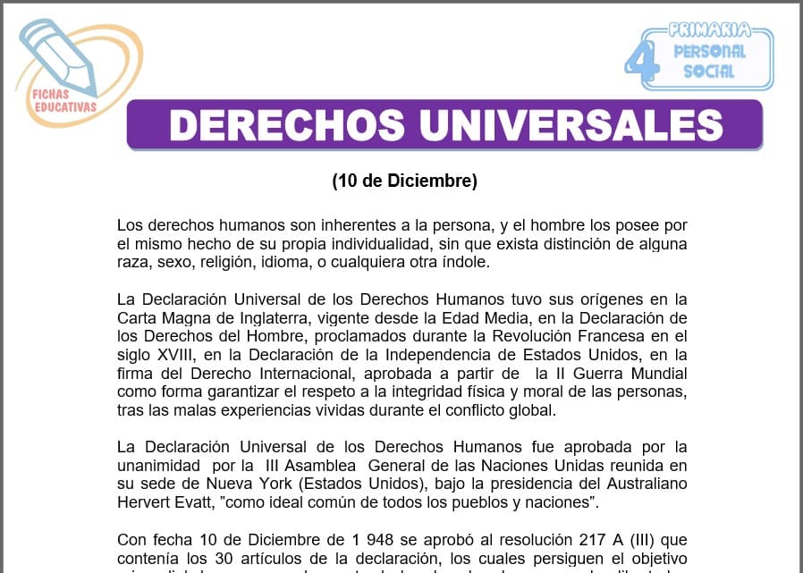 Derechos universales para cuarto de primaria