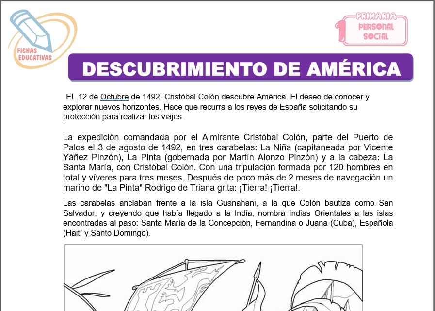 Descubrimiento de América para primero de primaria