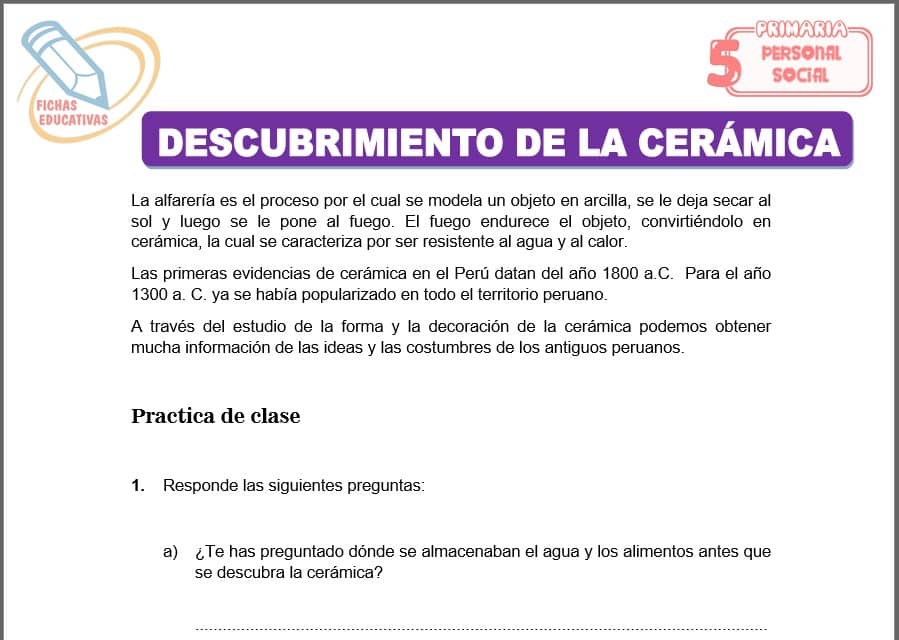 Descubrimiento de la cerámica para quinto de primaria