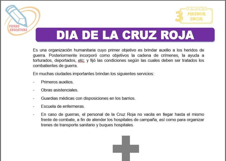 Día de la cruz roja para tercero de primaria