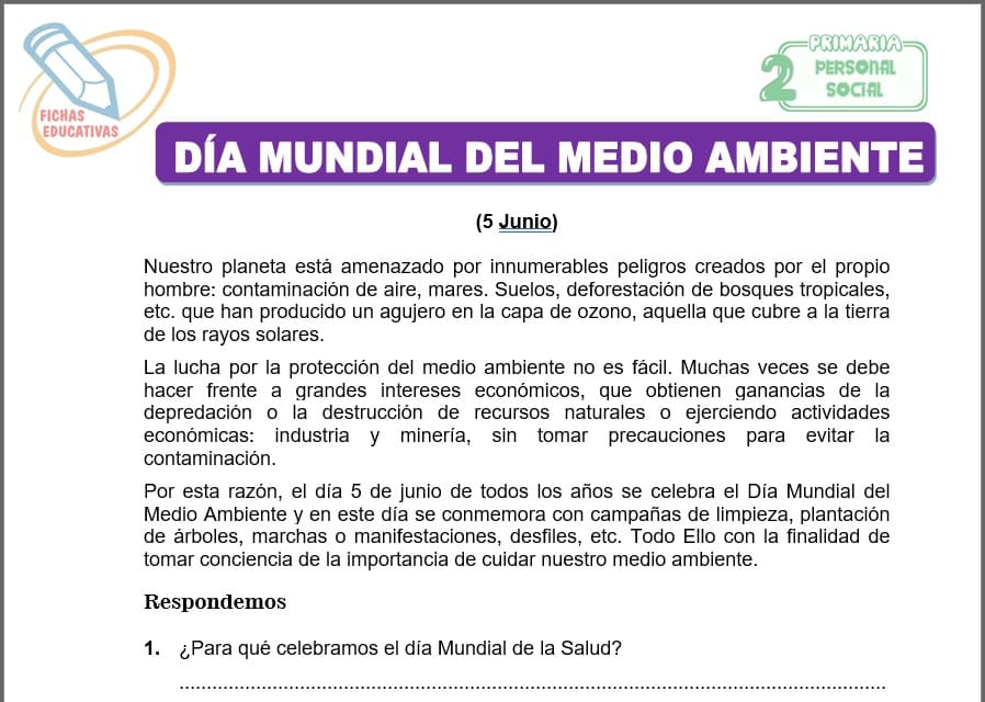Día mundial del medio ambiente para segundo de primaria
