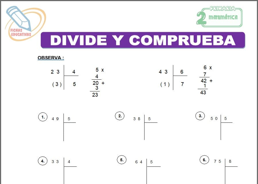 Divide y comprueba para segundo de primaria