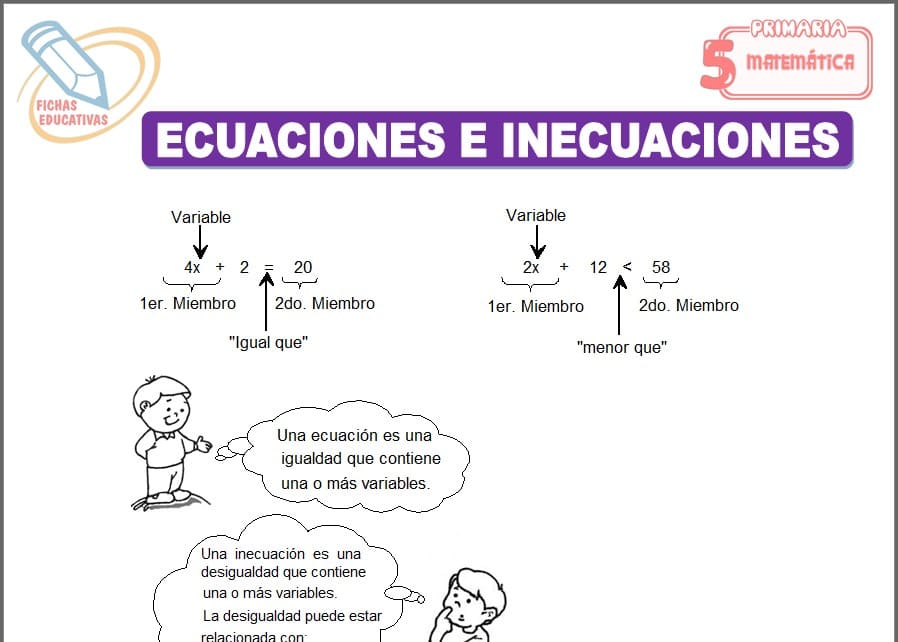 Ecuaciones e inecuaciones para quinto de primaria