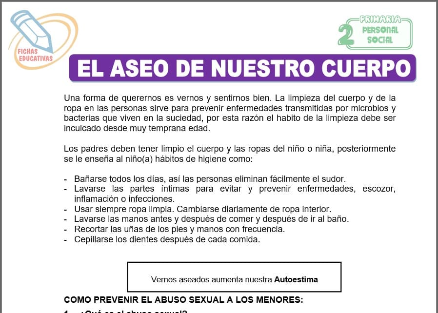 El aseo de nuestro cuerpo para segundo de primaria
