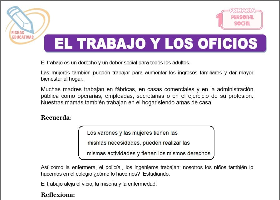 El trabajo y los oficios para primero de primaria