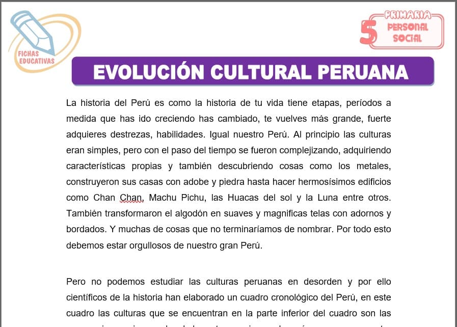 Evolución cultural peruana para quinto de primaria