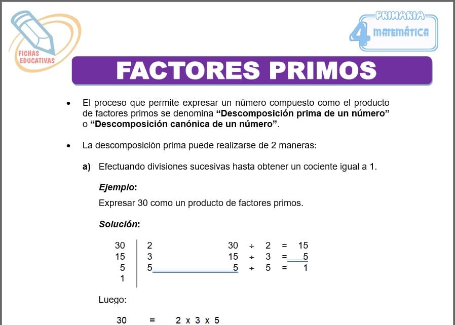 Factores primos para Cuarto de Primaria Factores primos para cuarto de primaria