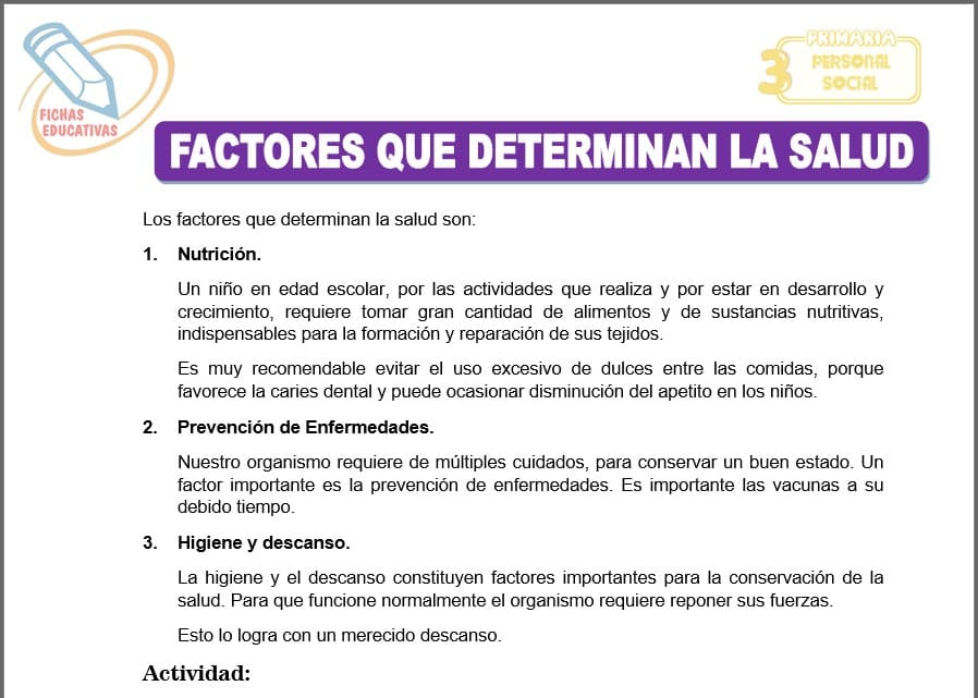 Factores que determinan la salud para tercero de primaria