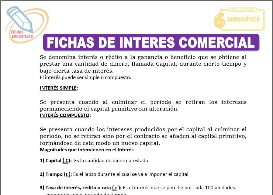 Fichas de Interés comercial para sexto de primaria