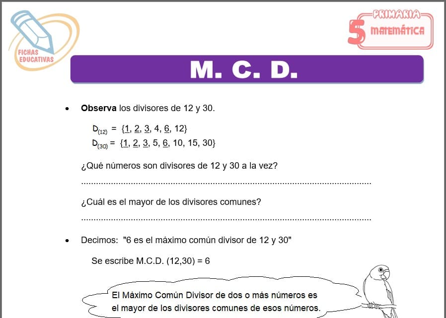 Fichas de MCD para quinto de primaria