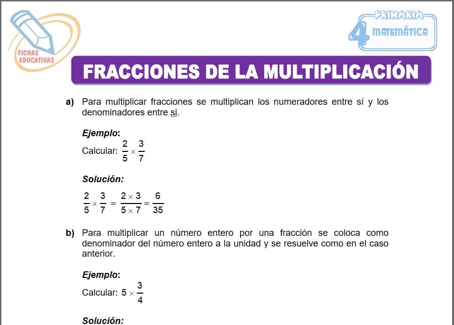 Fracciones de la multiplicación para cuarto de primaria