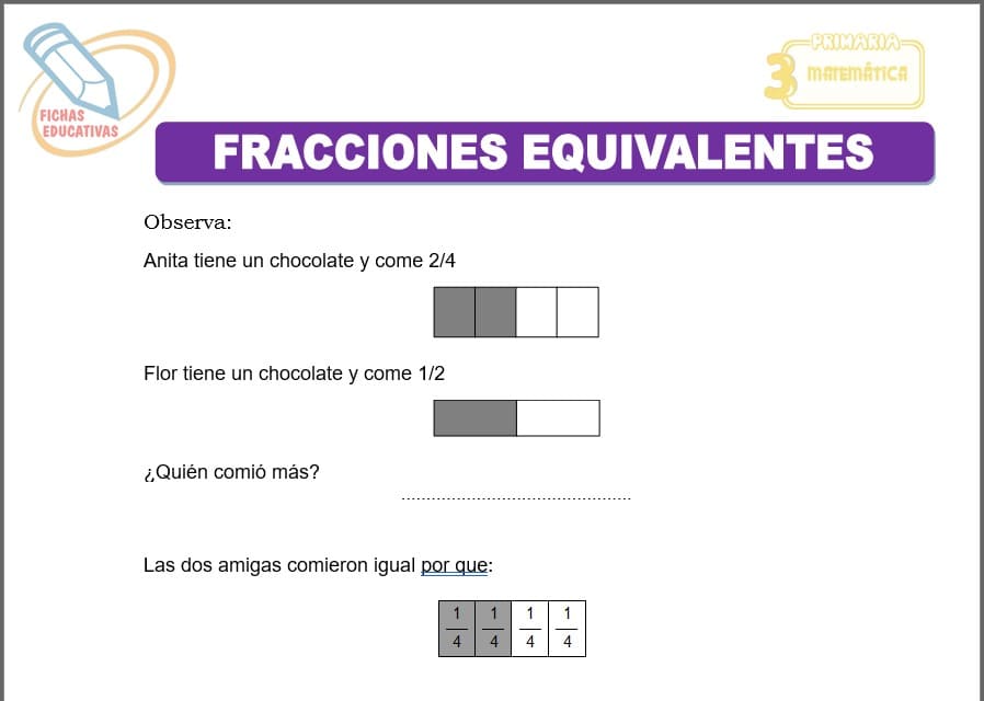 Fracciones equivalentes para Tercero de Primaria Fracciones equivalentes para tercero de primaria