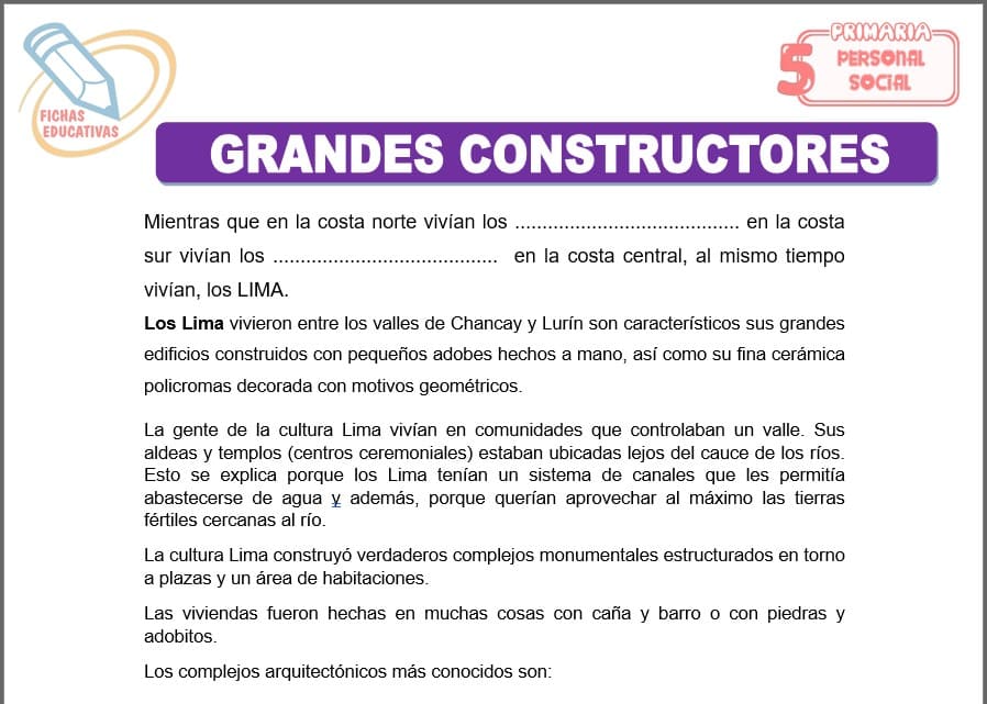 Grandes constructores para quinto de primaria