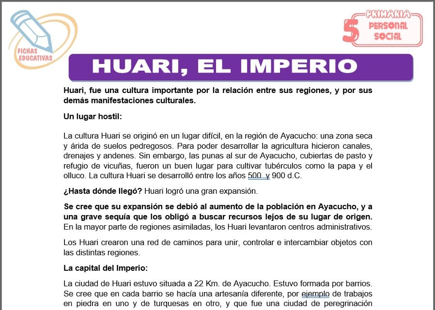 Huari, el imperio para quinto de primaria