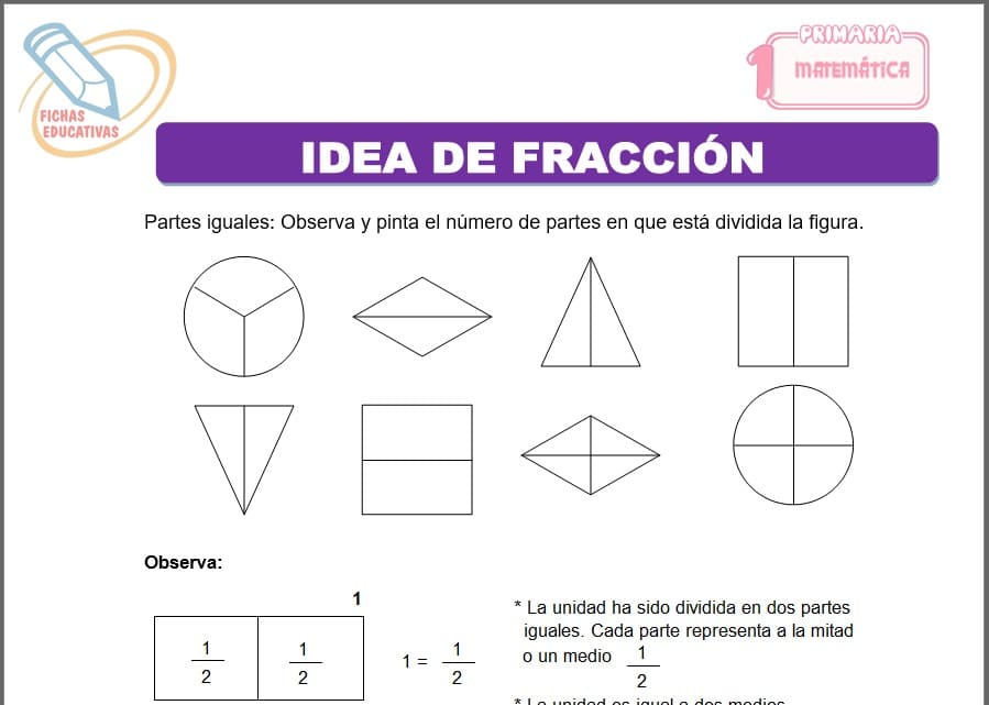 Idea de fracción para primero de primaria