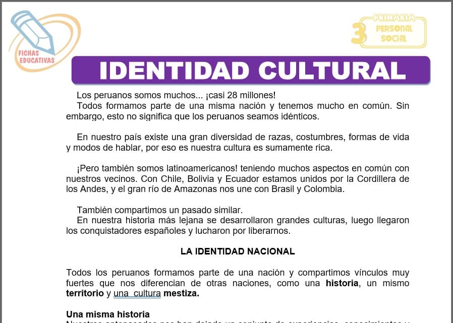 Identidad cultural para tercero de primaria