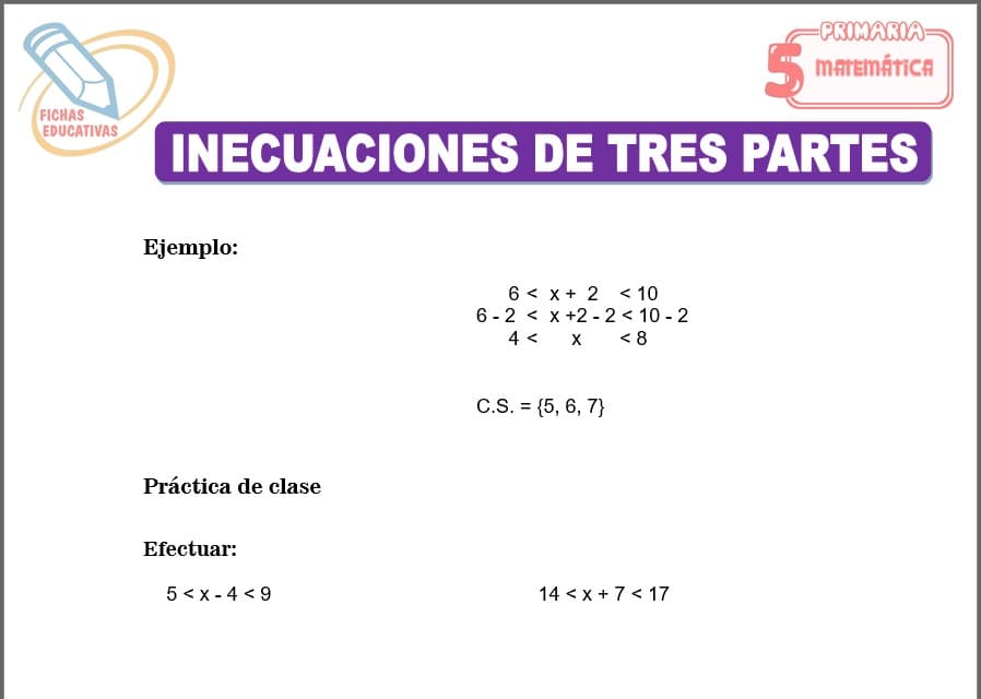Inecuaciones de tres partes para quinto de primaria