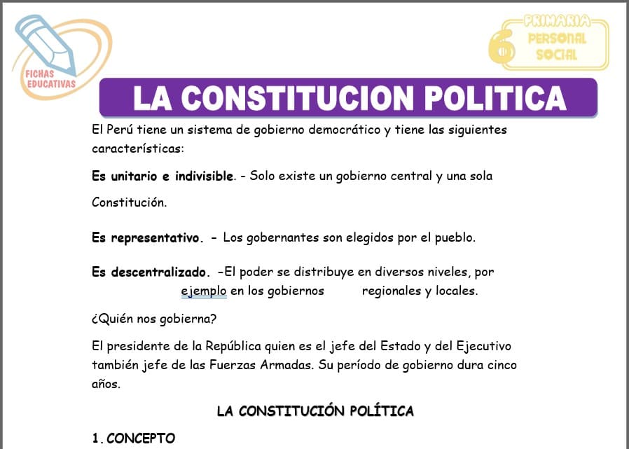La constitución política para sexto de primaria