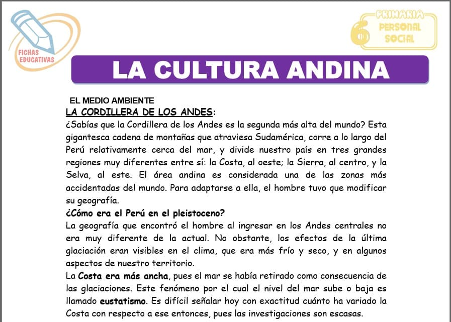 La cultura andina para sexto de primaria