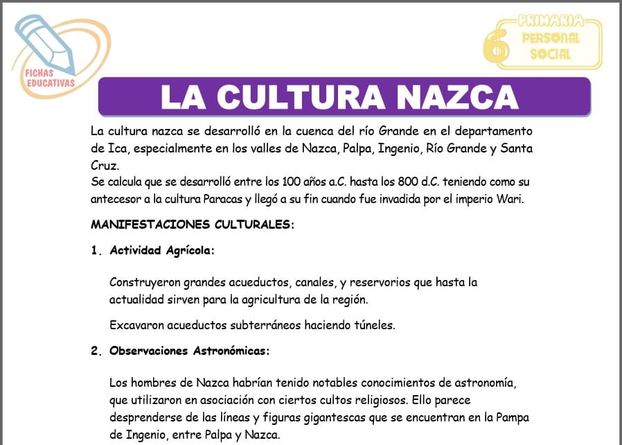 La cultura nazca para sexto de primaria