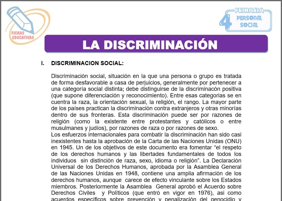 La discriminación para cuarto de primaria
