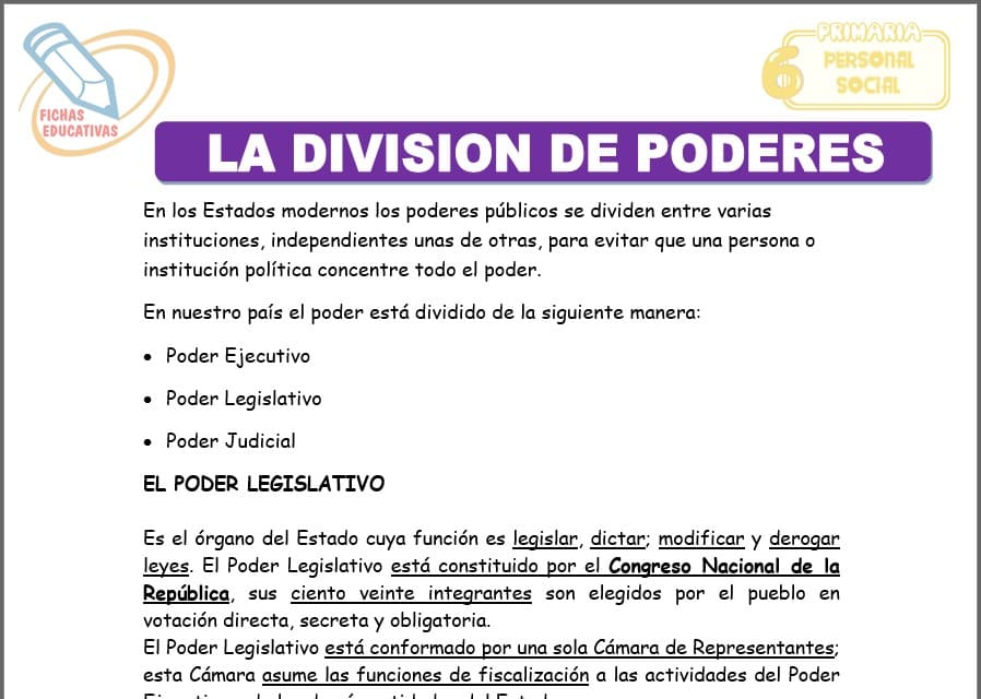 La división de poderes para sexto de primaria