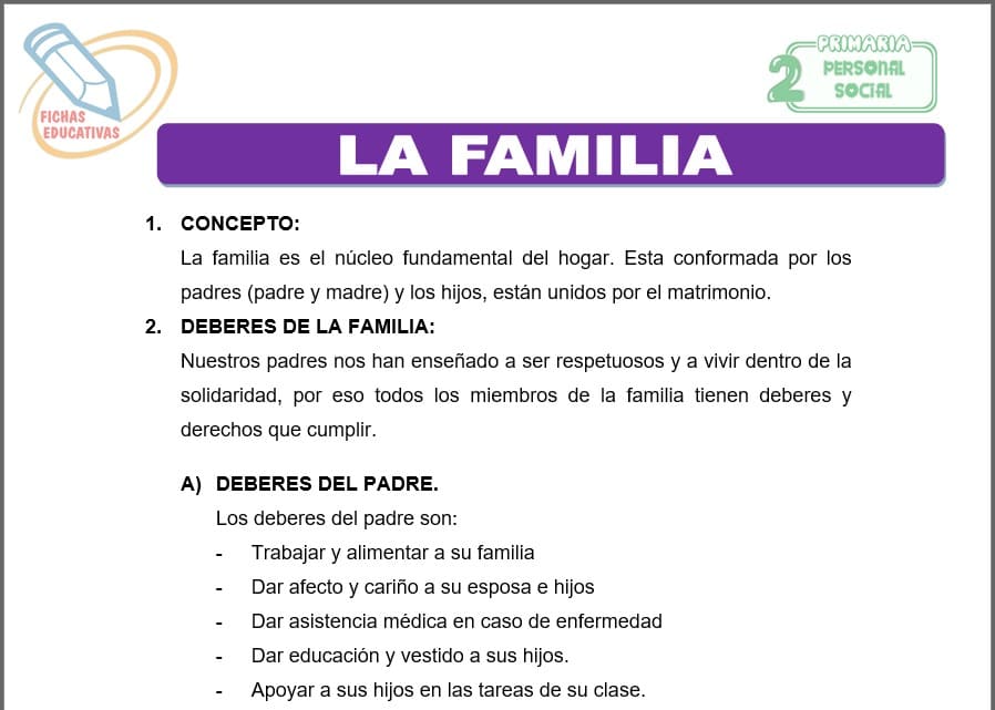 La familia para Segundo de Primaria La familia para segundo de primaria