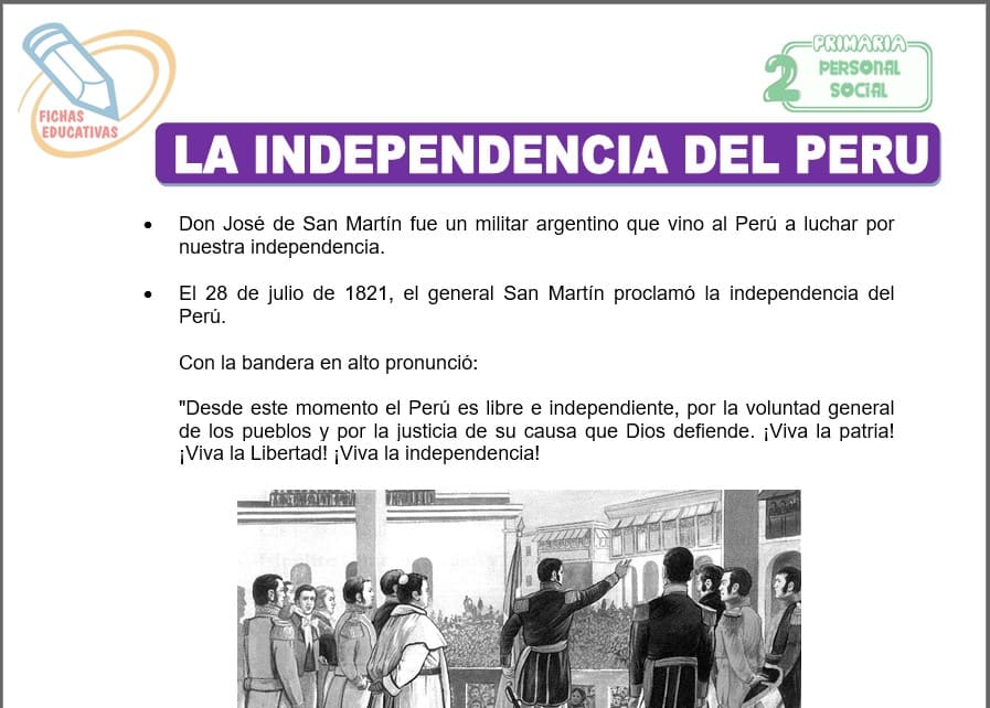 La independencia del Perú para segundo de primaria