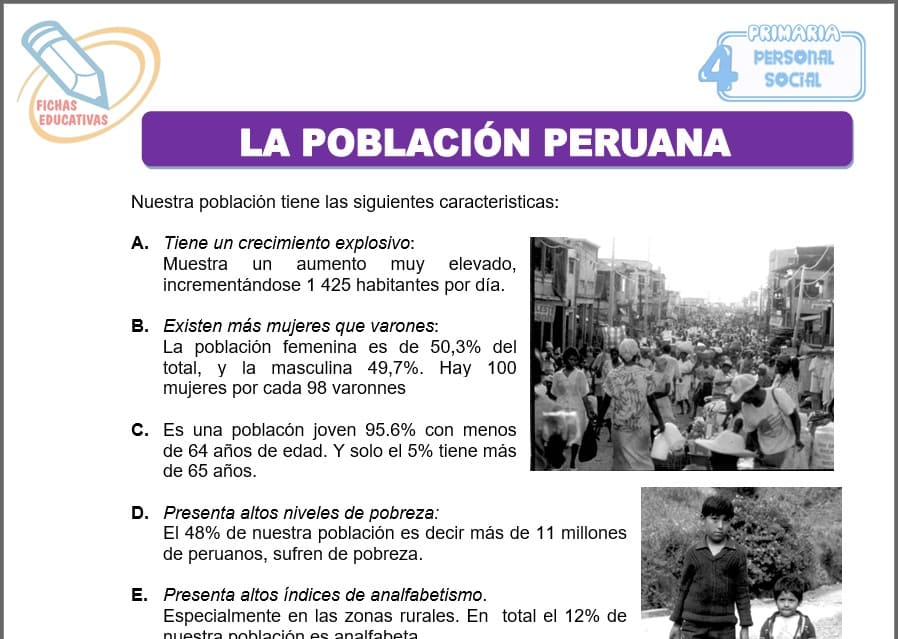 La población peruana para cuarto de primaria